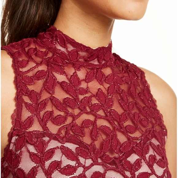 Juniors' Mock-Neck Glitter Lace Dress - Picture 4 of 4